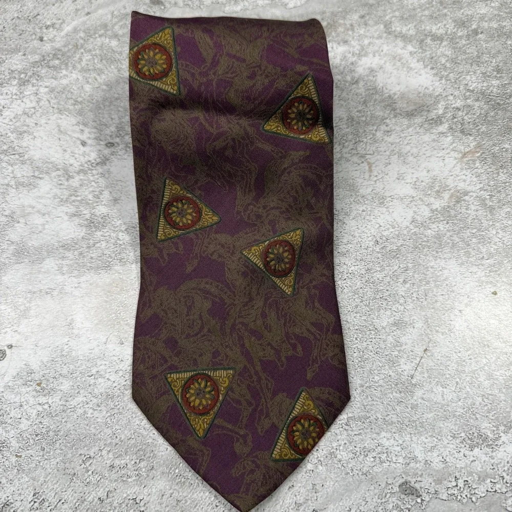 Valentino Silk Tie Mens One Size Purple Geometric Made In Italy Designer Necktie